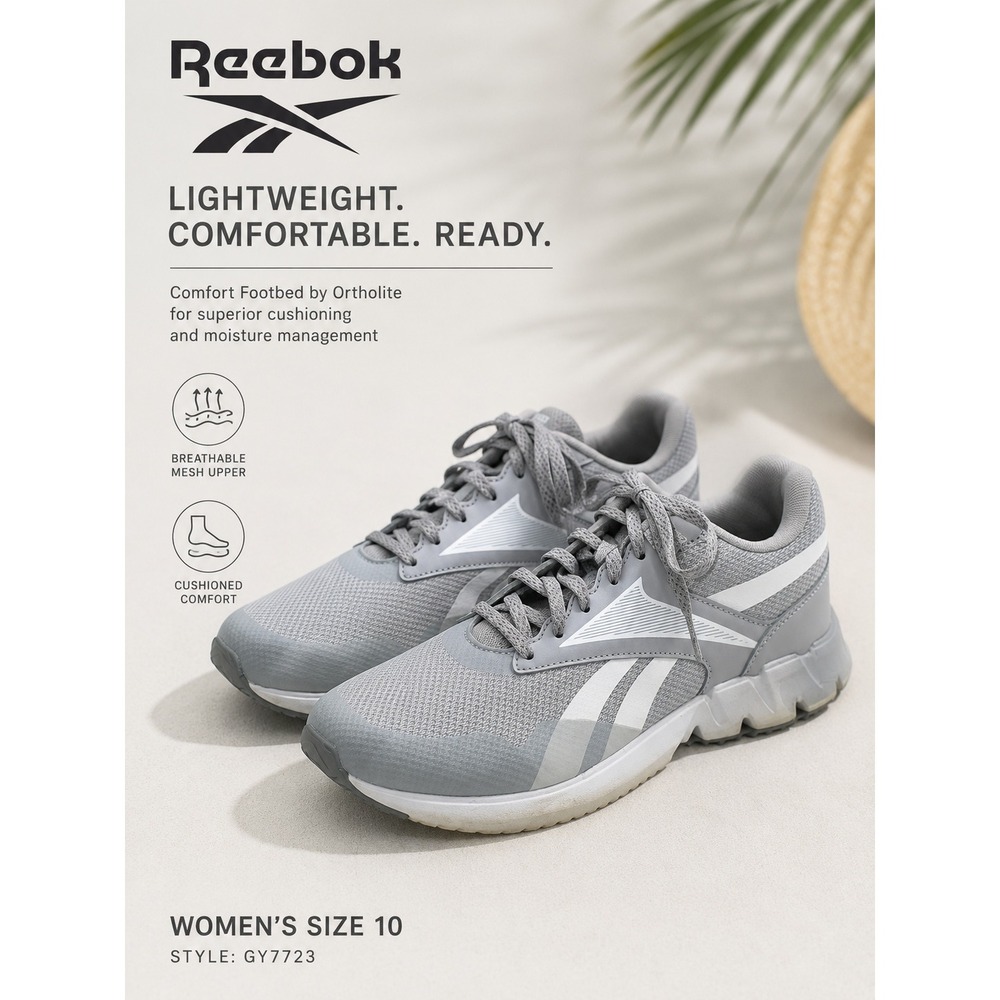 Reebok Running Sneakers Women 10 Grey White Mesh Ortholite Athletic Shoes